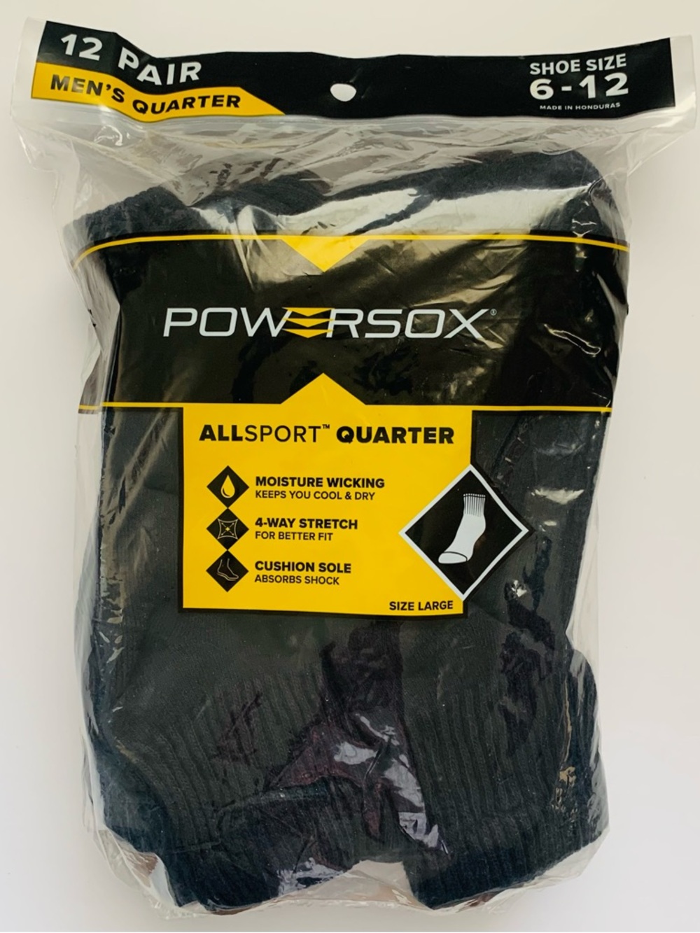 Powersox Allsport Moisture Wicking Men’s Quarter Socks Size: 6-12 Qty. 12